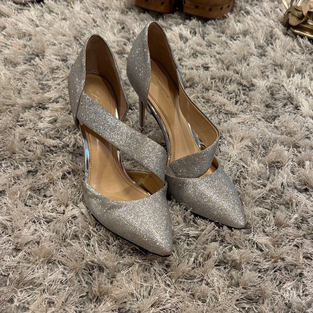 Vince Camuto Glittering Silver Crisscross Heels